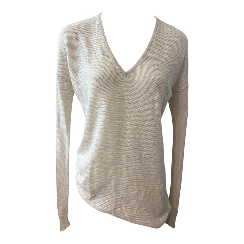 Allude Women Cashmere Cotton Lightweight V Neck Sweater Tan Size Medium